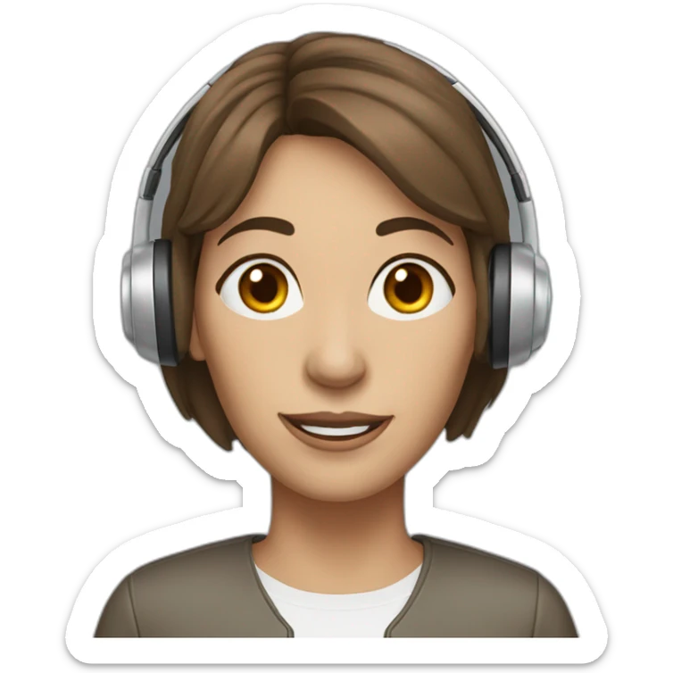 women wearing headset, age 55, no glasses, brown hair, gray eyes sticker