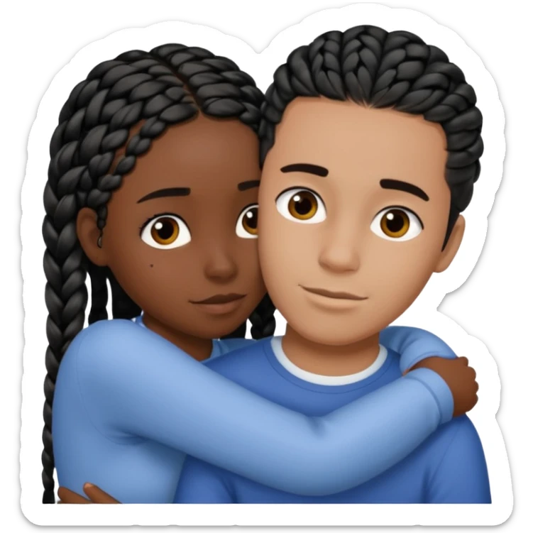 dark skin, black girl with black braids hugging her white boyfriend with straight parted brown hair and olive skin sticker