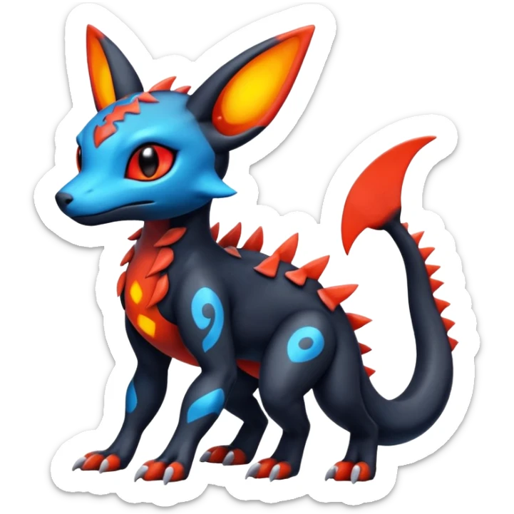 Cute Exotic Colorful Guilmon-Salandit-Umbreon-Fakémon-hybrid-creature (full body)  sticker