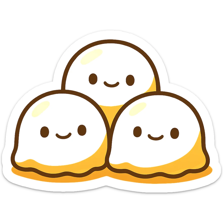 looping animation emoji: trio of cute yellow jelly-like characters, minimalist, black dot eyes, gently swaying, yellow and orange gradient background sticker