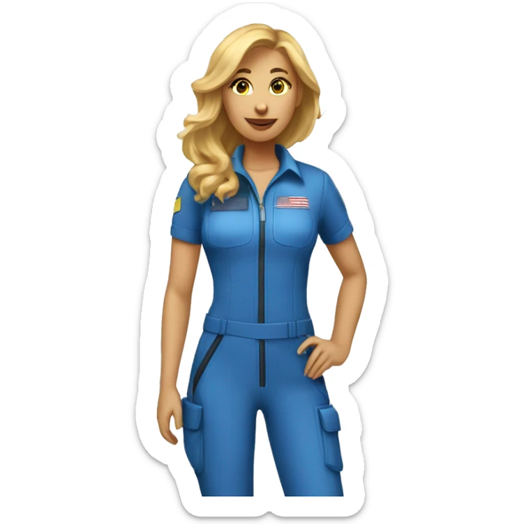 Pretty Honey blonde woman fair skin in blue helmet and blue flight jumpsuit  sticker