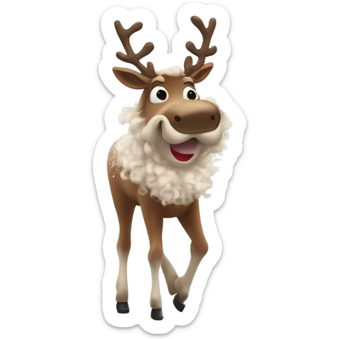 a tap dancing reindeer with curly long frizzy hair and way to much blush on her face  sticker