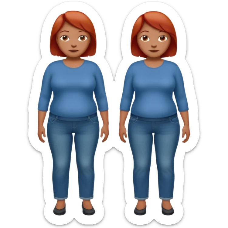 Lazy old Short woman with straight short red hair and fat tummy..wears business casual jeams and full sleeve  tshirt. Not smart looking ill fitting clothes sticker