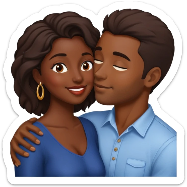 Dark skin woman and brown skin man kissing sticker