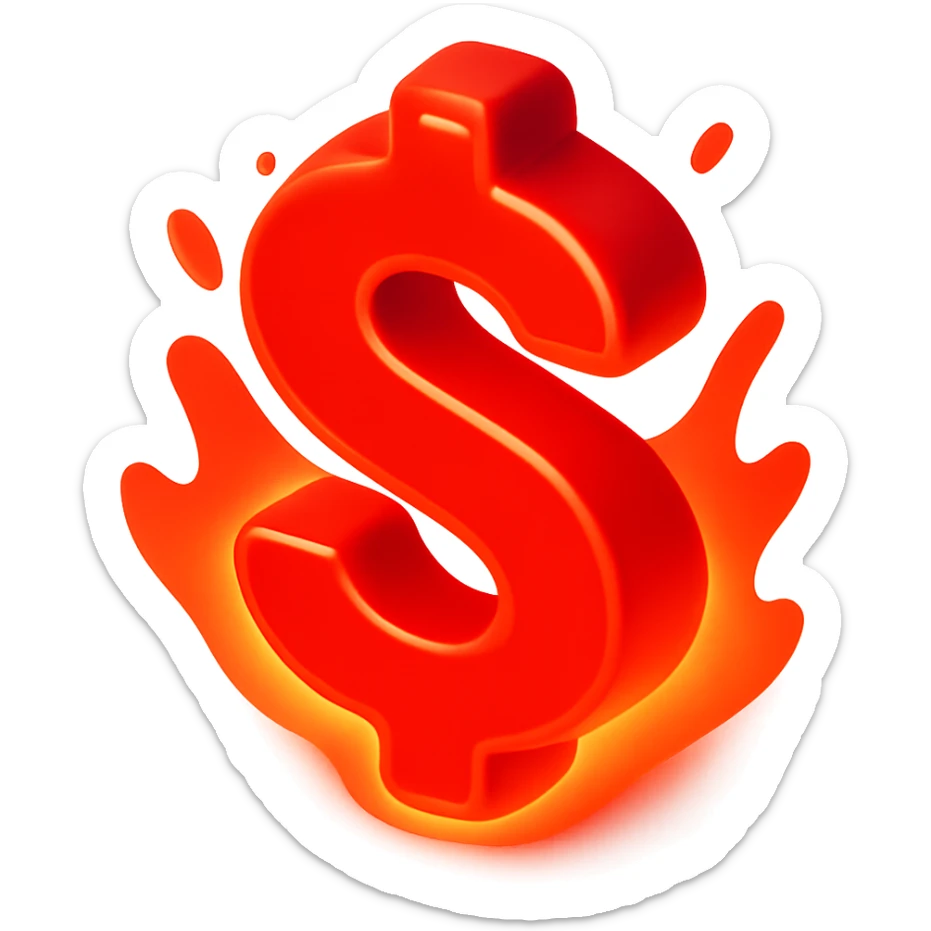 Change the dollar sign to a vivid red color, remove the background so it is transparent, keep the fiery lava glow and intense heat effect. sticker