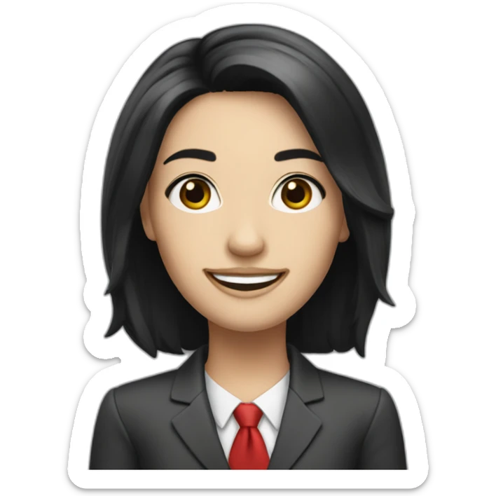 A smiling bank employee, white skin, medium black hair with simple red streaks  sticker