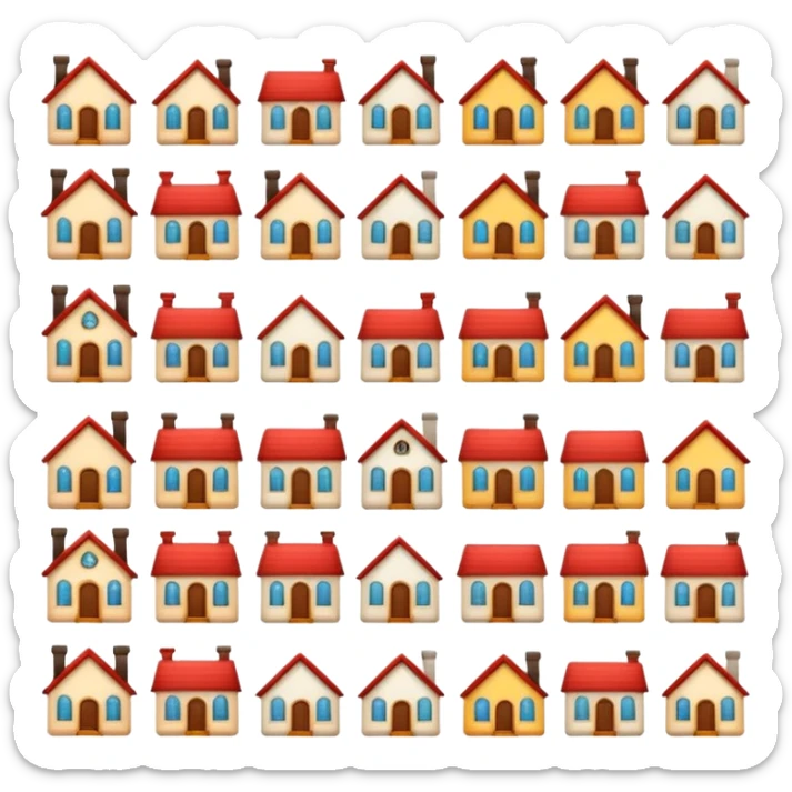 design 20 different emojies of houses, everything from small houses to giant mansions sticker