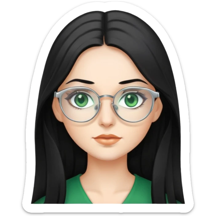 Woman with long, Black hair, Silver Glasses and with green eyes  sticker