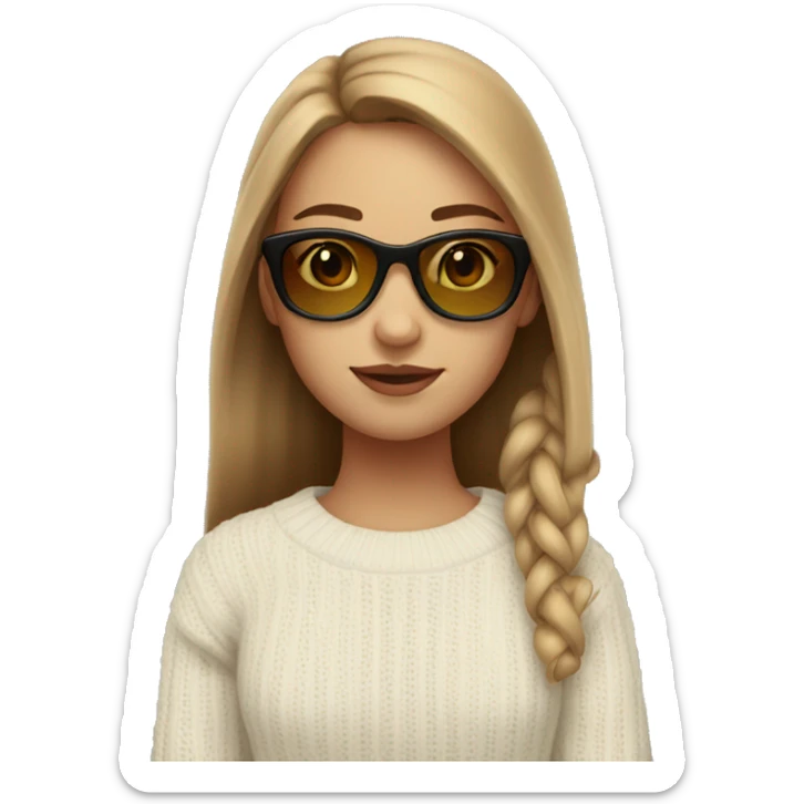 Girl with light brown hair, sunglasses, white. 21 years old. Wearing sweater  sticker