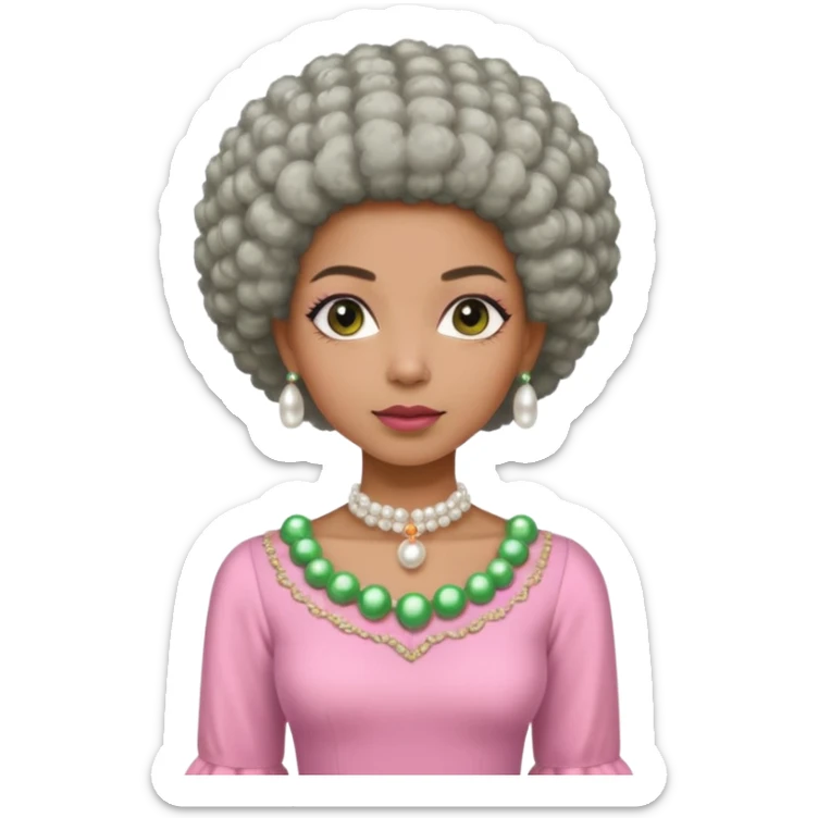 Brown woman with a super short stylish gray Afro  wearing pink and green dress  and pearl blouse with sleeves sticker