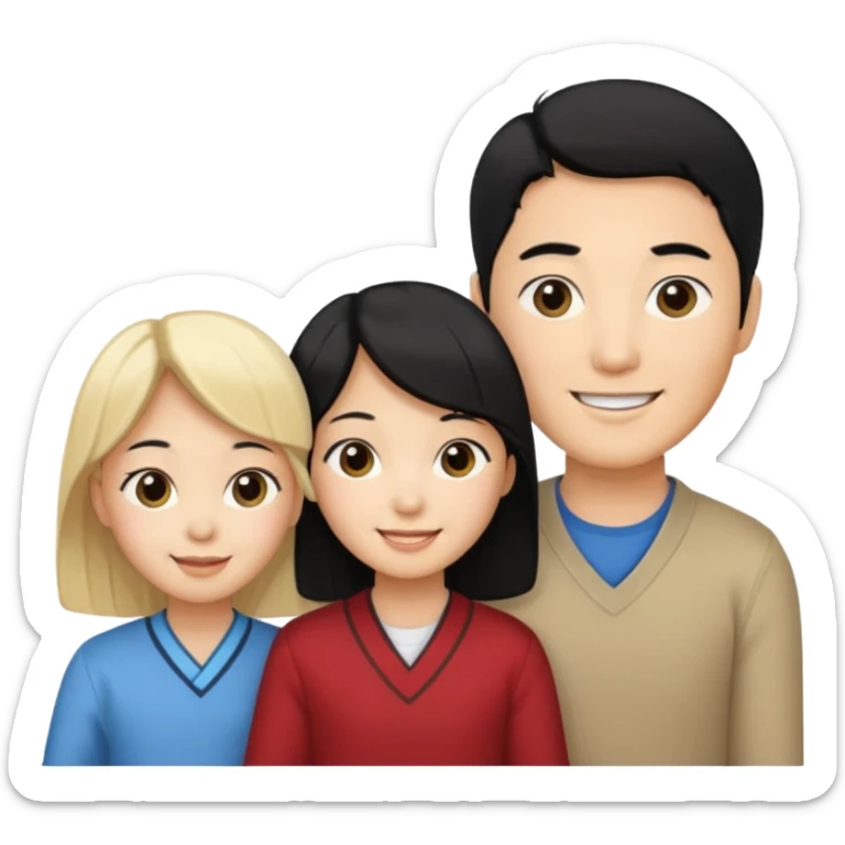 Family korean male x blonde female + black hair kid sticker