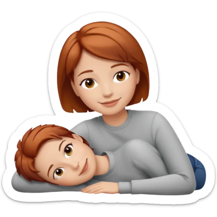 a woman, alone, short hair, light skin, auburn hair, laying on her side sticker