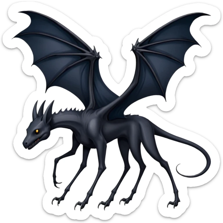 thestral: Winged horses visible only to those who have witnessed death and understand its significance. Can u make it thinner? Like an achal tekkine? Long legs, wings like from a bat sticker