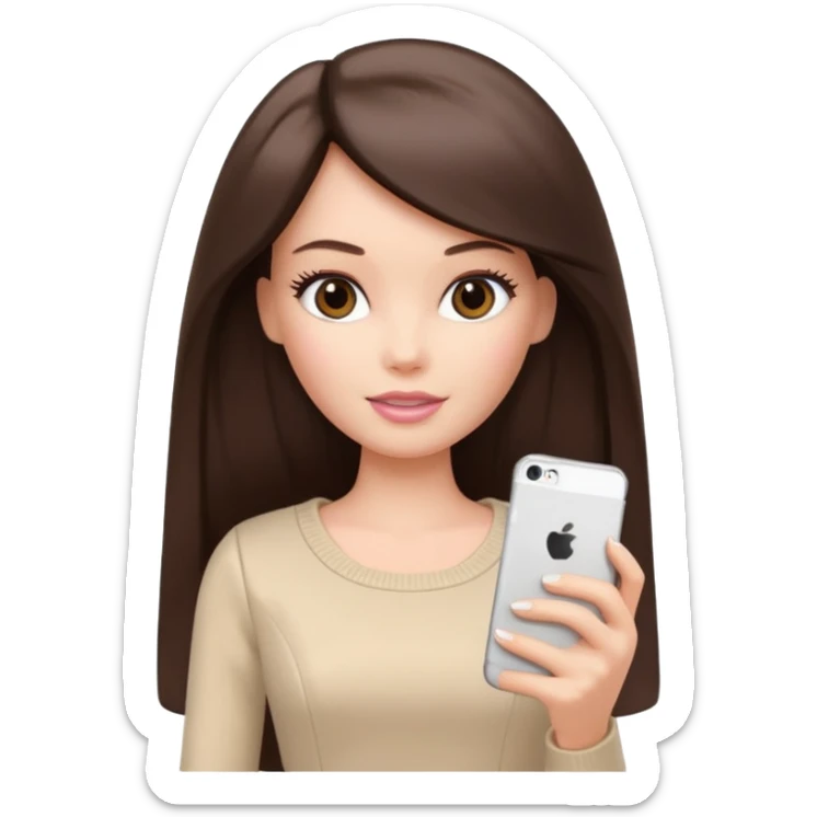 Barbie girl with a long straight dark brown hair inside a pale beige clothes works with iPhone  sticker