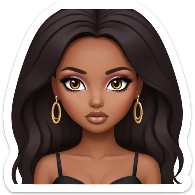 african beauty standard, dark hair, pretty makeup, pretty bratz baddie, black eyeliner sticker