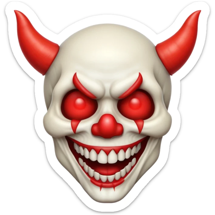skull with large devil horns and a red clown nose, no skin or flesh, emoji style sticker