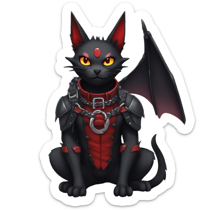 cool edgy black punk red ethereal fantasy nargacuga-bat-cat-Fakemon collar harness full body sticker