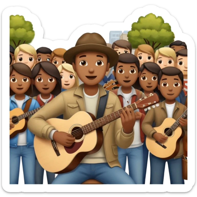 Street Musician in fan photo with crowd, Street Memories. sticker