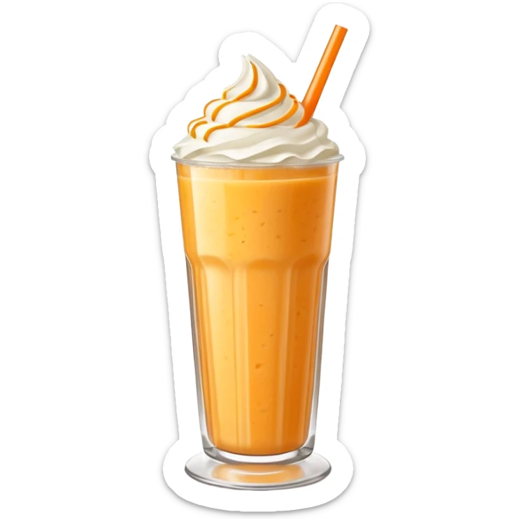 orange smoothie emoji tall glass with orange smoothie, topped with whipped cream and a straw, bright lighting sticker