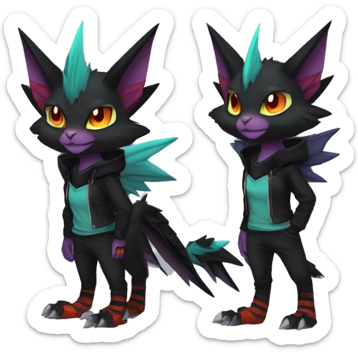 Cool Anthro Black Noivern-Quiana-Litten-Pokémon with edgy stripes hoodie spiked collar punk Full Body sticker