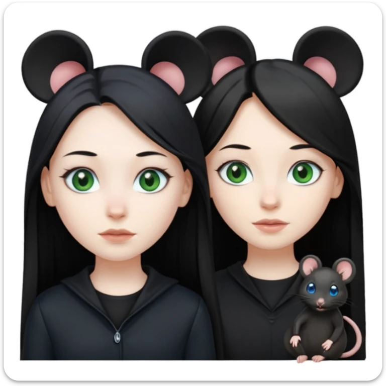 Two girls one with long black hair, blue eyes very pale skin wearing black clothes the other one with long mousey brown hair, green eyes and pale skin sticker