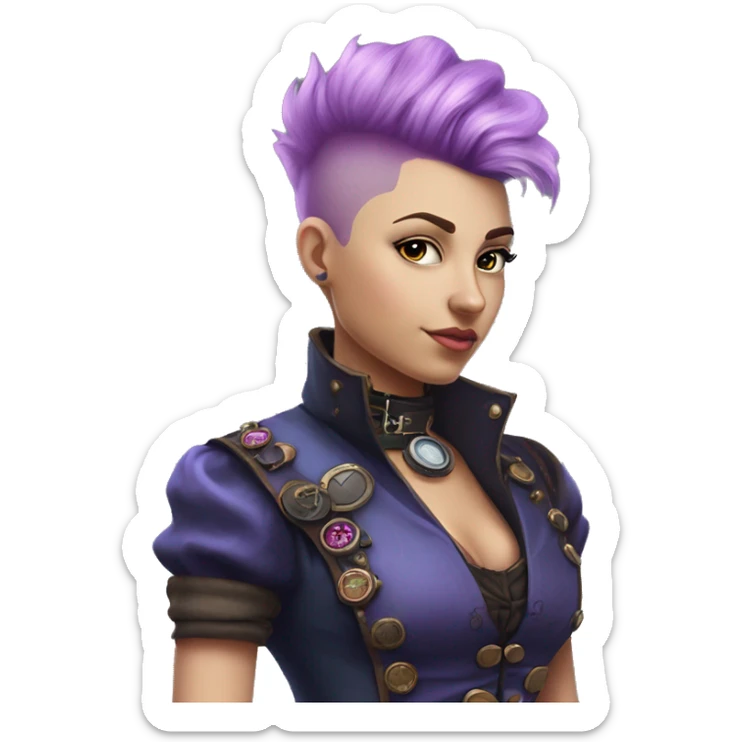 steampunk profile short hair faux-hawk mohawk purple blue pink victorian on Caucasian girl with small nose round fat face sticker
