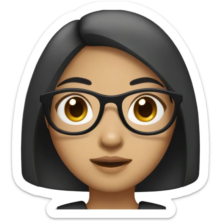 asian girl with dark skin color, black long straight hair and wearing rounded black Glasses  sticker