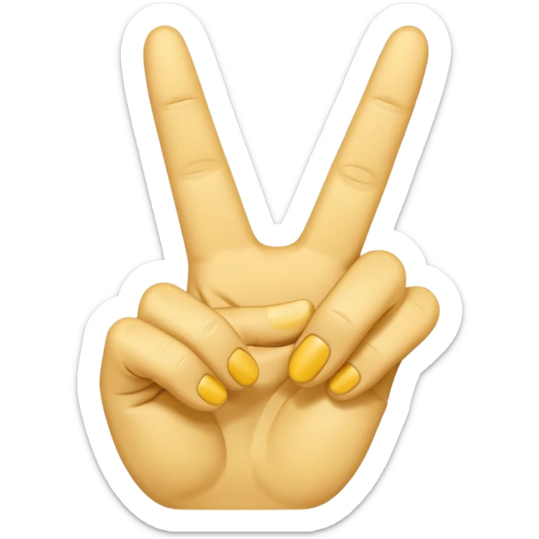 minimalist peace sign hand emoji, yellow, cartoon, two fingers sticker