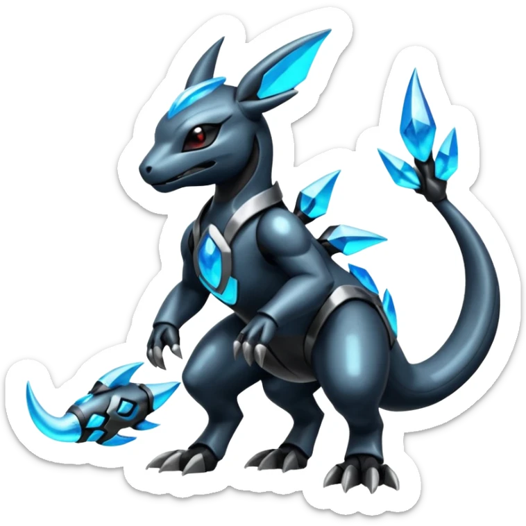 Shiny Futuristic Dusknoir-Salandit-Glaceon-Fakémon-hybrid-creature (full body)  sticker