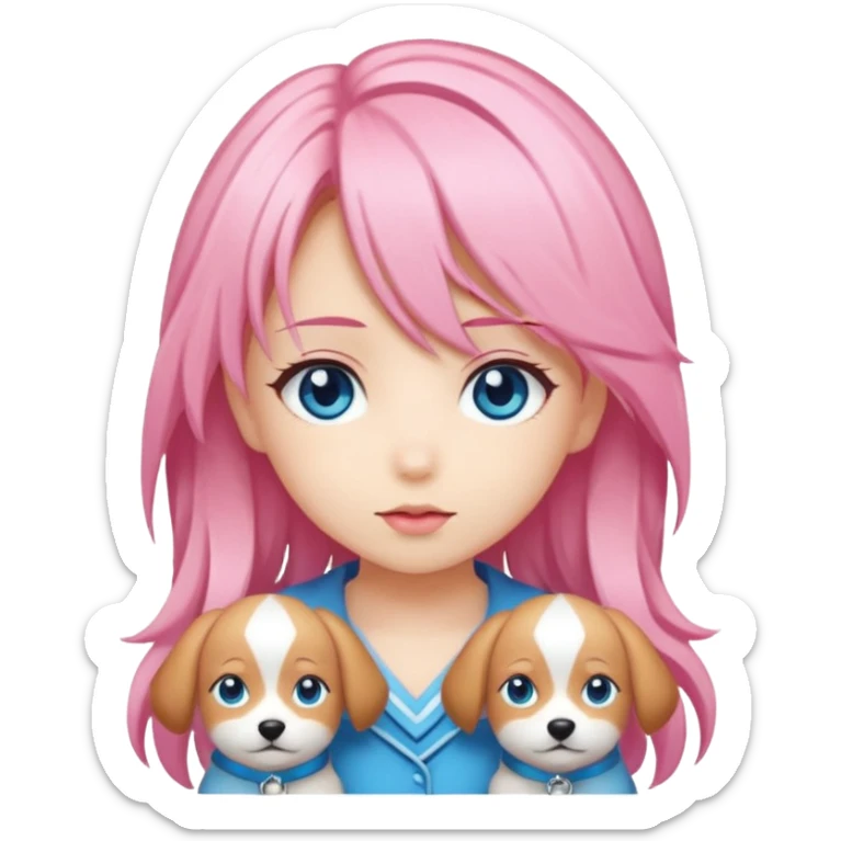 "Chibi-Anime-Girl mit Hundeohren, pinken Haaren, großen blauen Augen und breitem Grinsen." sticker
