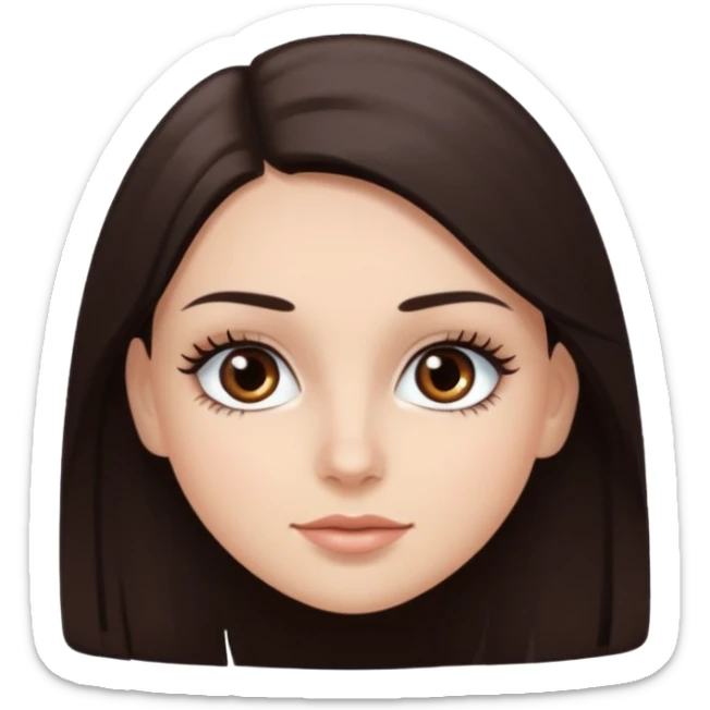 Emoji de chica blanca con cabello castaño oscuro lacio y ojos cafés con pestañas bonitas sticker