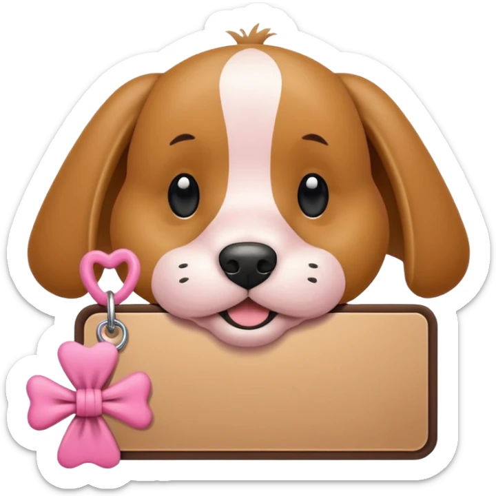 Un cane con un fiocco rosa in testa che tiene sulle zampe un cartello con scritto : “condividi il canale!” sticker