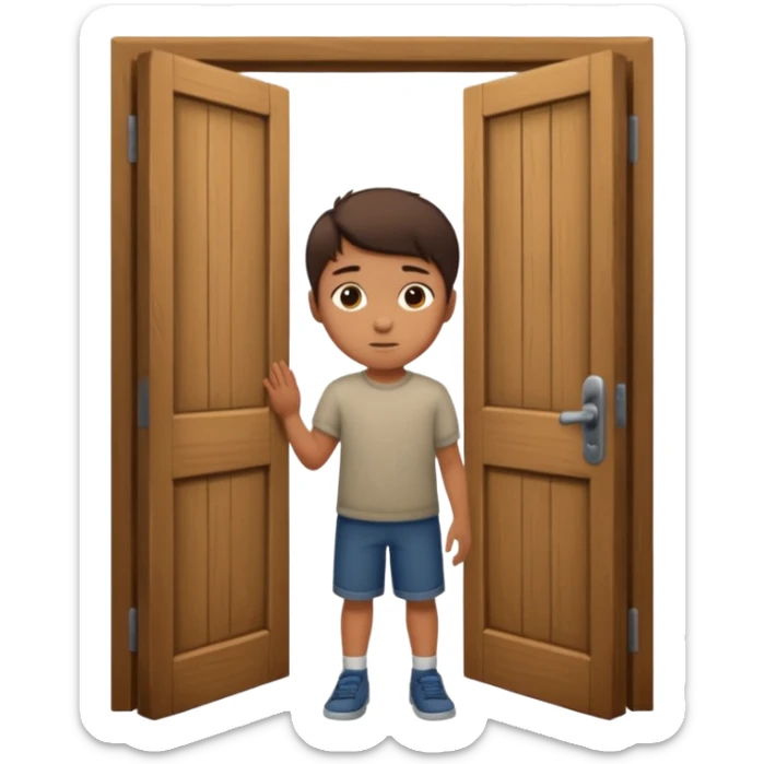 Sartaroshxonaga kirib kelayotgan o'smirin bola u eshikni ochayapti rakurs ichkaridan g'ira shira  sticker