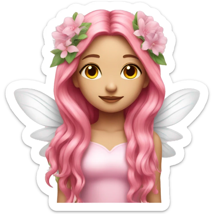 Beautiful, flower, fairy, pink, white, long hair, with pink wings sticker