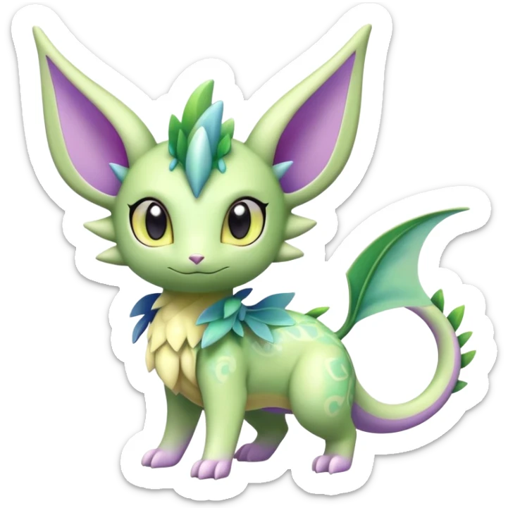 Shiny Exotic Cute Adorable Majestic Ethereal Sparkly Flygon-Espeon-Meganium-Shaymin-Hybrid-Creature with pattern-markings sticker