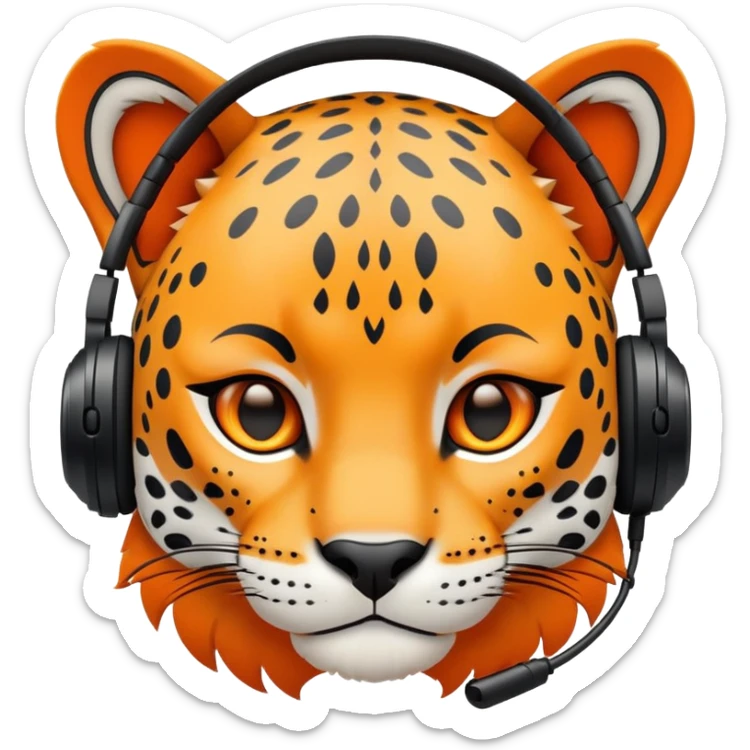 A TOK emoji of a jaguar, white background, WITH GAMING HEADSET sticker
