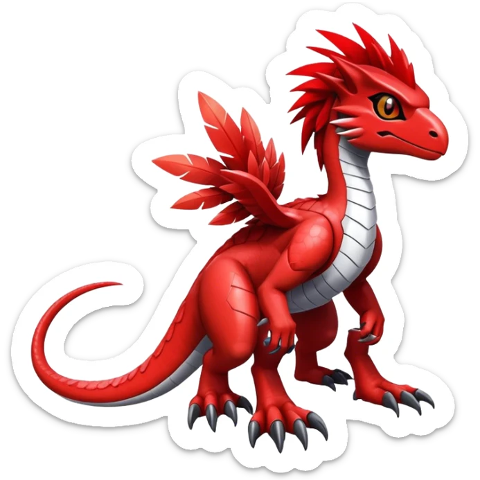 Furry feather-mane Cool Edgy Futuristic shiny Digimon-Fakemon-Guilmon-Velociraptor full body   sticker