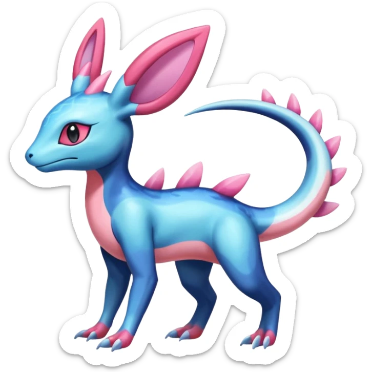Shiny Horned Helioptile-Salandit-Sylveon-Amaura-Fakémon-hybrid-creature (full body)  sticker