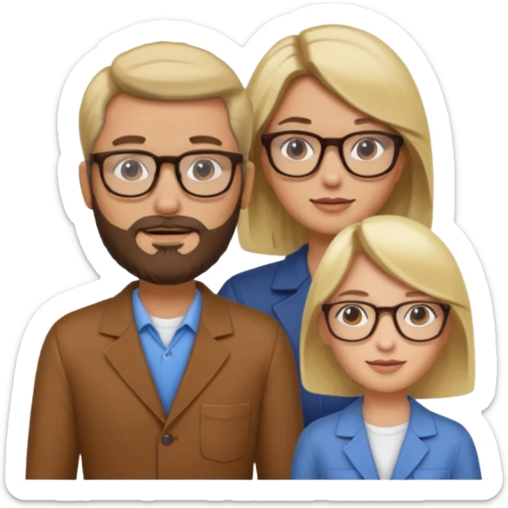 A man with hair and glasses a woman with long brown hair a man with a beard and a woman with a blonde bob sticker