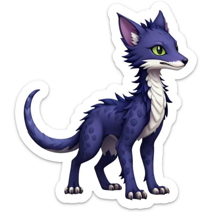 Kawaii dark edgy fantasy feline-vernid-sergal-fursona animal creature with a tufted tail full body with intricate markings  sticker