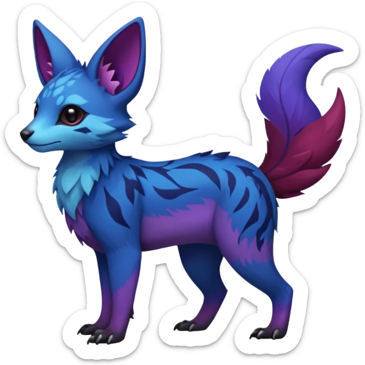 Feral Rare realistic edgy black-blue-burgundy-violet-gradients pretty beautiful handsome gorgeous aesthetic colorful vibrant Vernid-Trico-species-Fakemon-creature by LiLaiRa, random markings, tufted ears, full body sticker