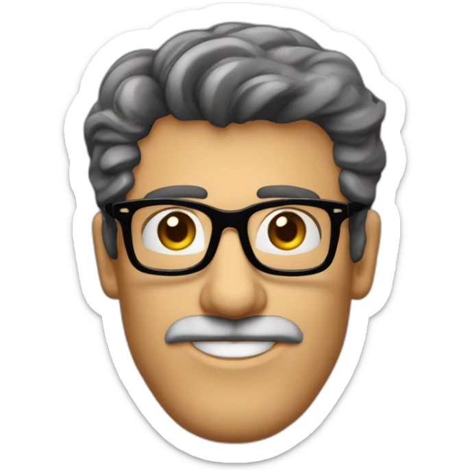 Hombre moreno con capello muy corto ondulado canosa, barba canosa con lentes de color negro sticker