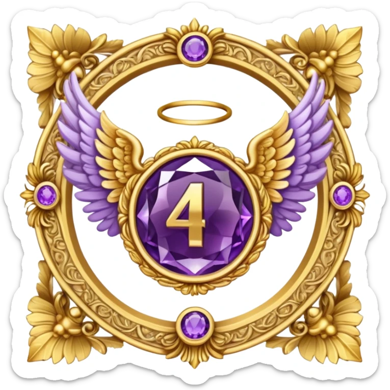 4th place award Number in frame decorated with golden angel  wings and amethyst  stone sticker