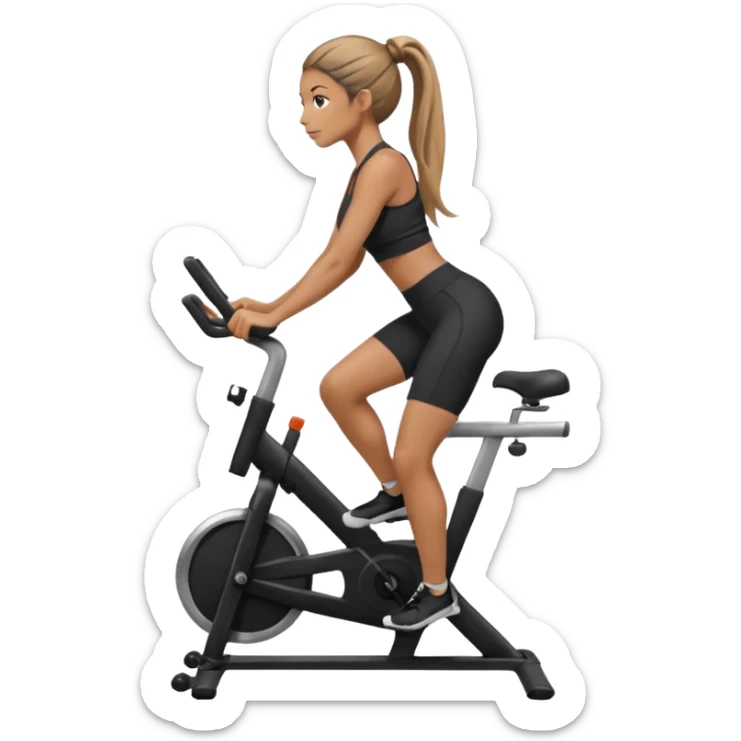 woman with long hair tied up in ankle-length leggings on a stationary bike sticker