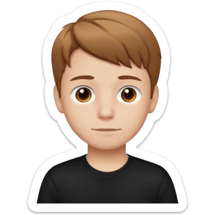 A boy with light brown hair and brown eyes and white skin and black t shirt  sticker