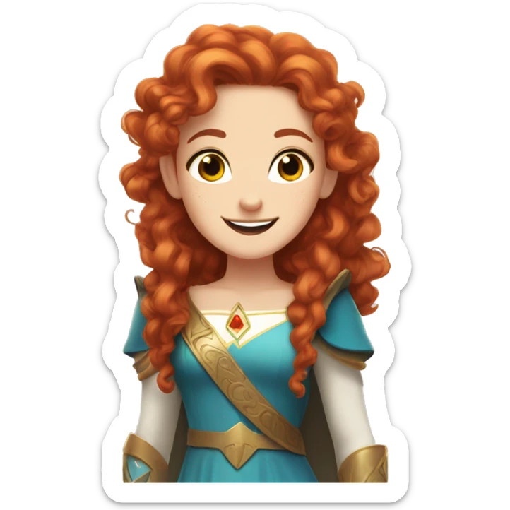 a white girl with long red curly hair and freckles, cosplaying Princess Zelda posing and smiling sticker