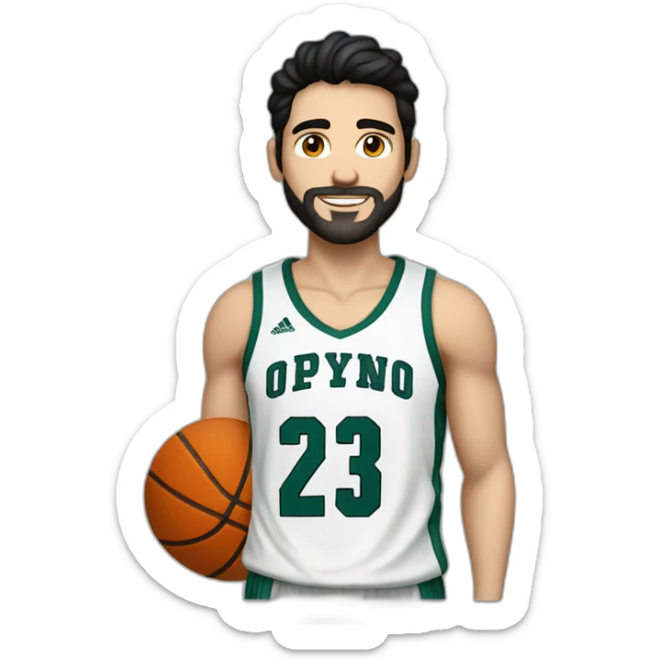 29 years old white skin man from spain with black hair, who loves apple and basketball sticker