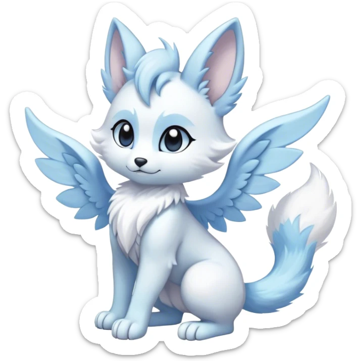 Angelic white and light blue ear-wings Kawaii dark fantasy ethereal anthro fursona Fakemon with tufted tail  sticker
