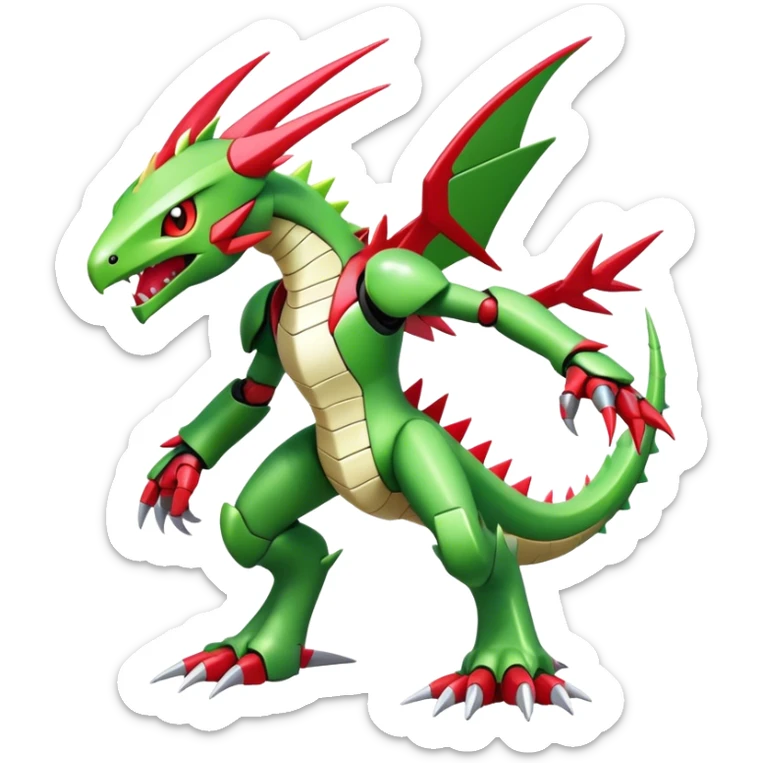 Spiky Cool Edgy shiny colorful Digimon-Fakemon-Flygon-Gabite-Mecha, full body, two legs sticker