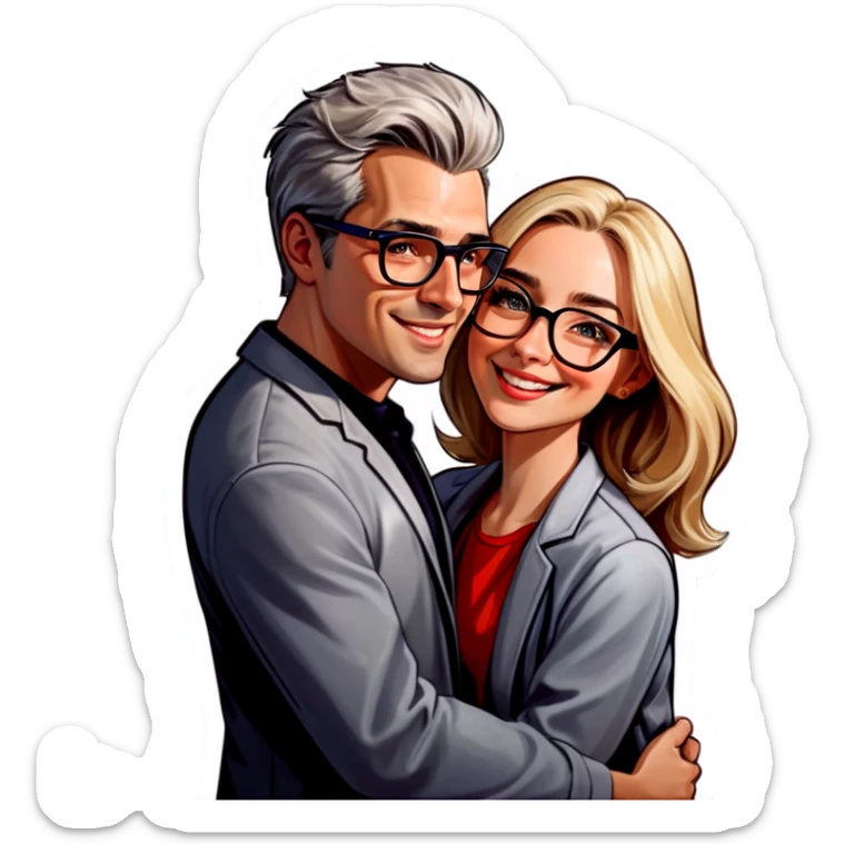 Hyper Realistic Couple in love,  lady blonde wearing glasses man grey hair clean shaven
 sticker